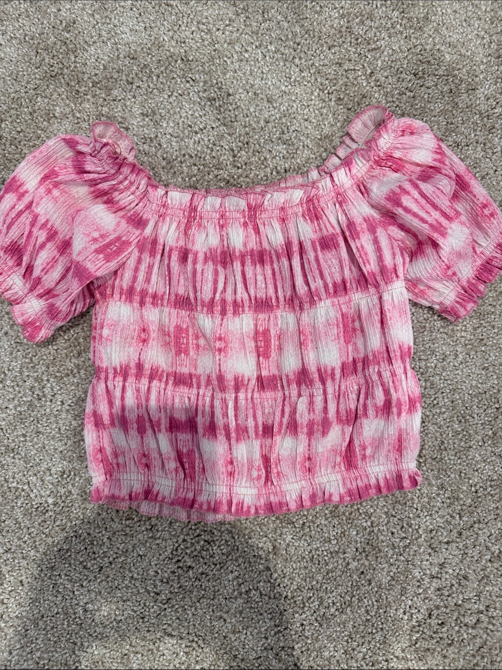 Zara kids Pink Tie-Dye Off-Shoulder Smocked Top